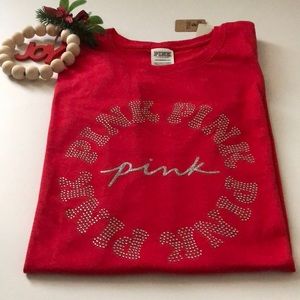 SOLD PINK Victoria’s Secret Red T Shirt With Sparkly PINK Logo